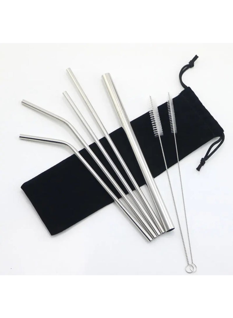 Cazadora Stainless Steel Reusable Straws Set of 8 with 2 Cleaning Brushes Silver Eco Friendly Metal Drinking Straws for Hot and Cold Beverages Fruit Juice Water Coffee Tea Smoothies Durable Food Grade Stainless Steel Smooth Rounded Edges Safe for Adults and Kids Reusable Straw Set for Home Kitchen Café Bar Restaurant Outdoor Travel Party Use Plastic Free Sustainable Alternative Easy Clean Long Length Straws Suitable for Standard Glasses Cups Tumblers Dishwasher Safe Rust Resistant High Quality Steel Straws Set Model 7602 Made in China - Image 1